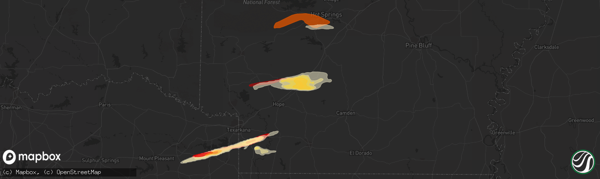 Hail map in Prescott, AR on February 18, 2013