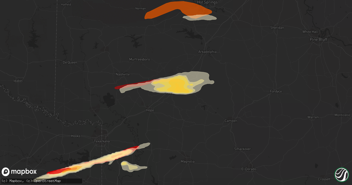 Hail map in Prescott, AR on February 18, 2013