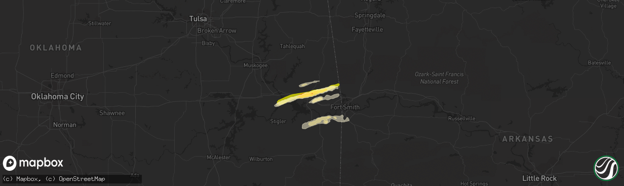 Hail map in Sallisaw, OK on February 18, 2013