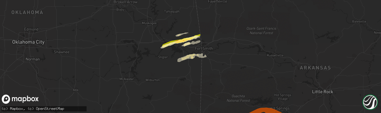 Hail map in Spiro, OK on February 18, 2013