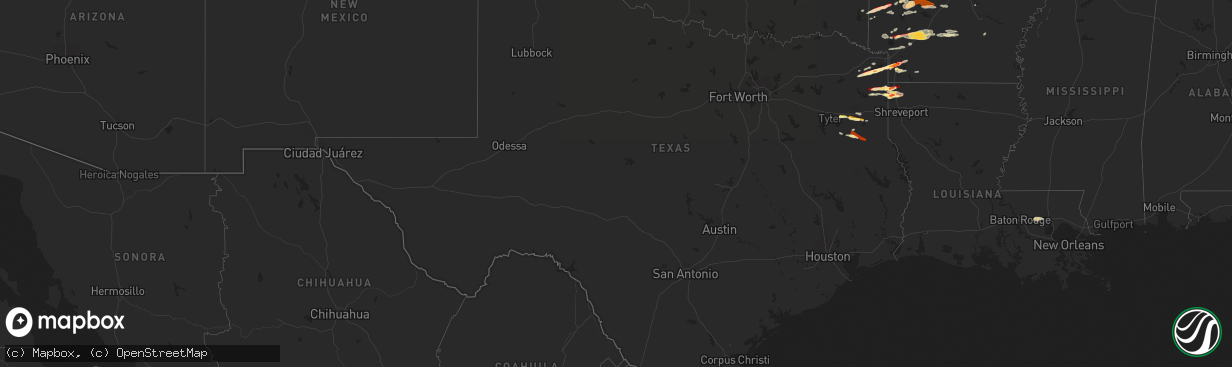 Hail map in Texas on February 18, 2013