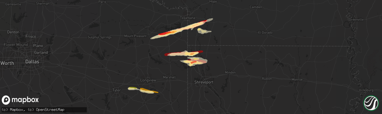 Hail map in Vivian, LA on February 18, 2013