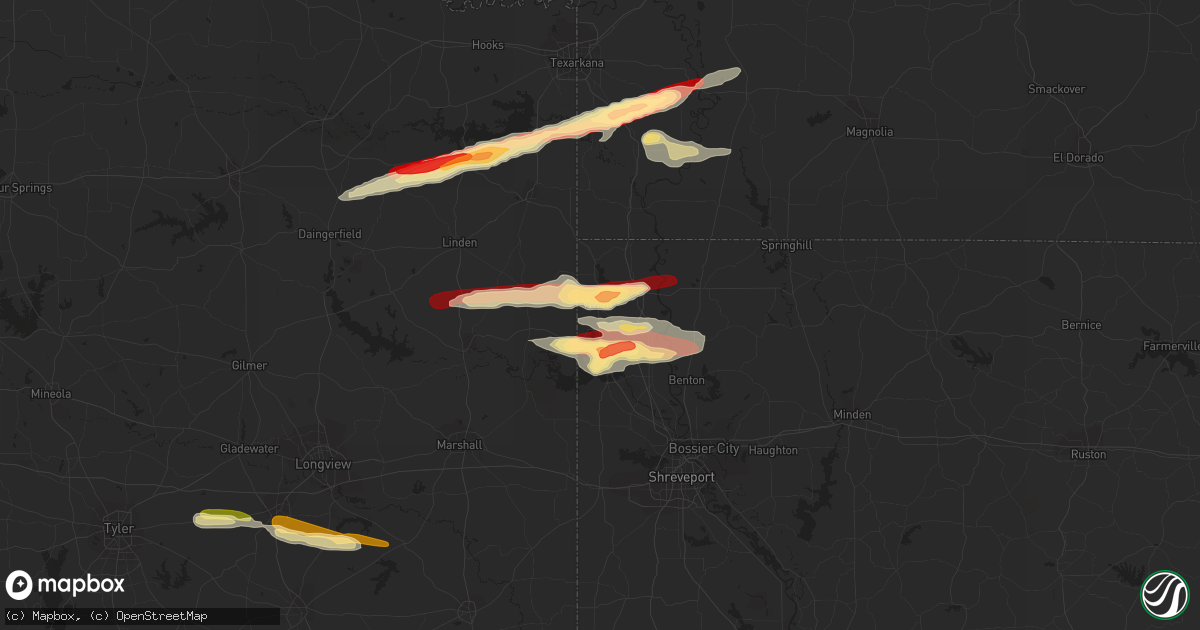 Hail map in Vivian, LA on February 18, 2013