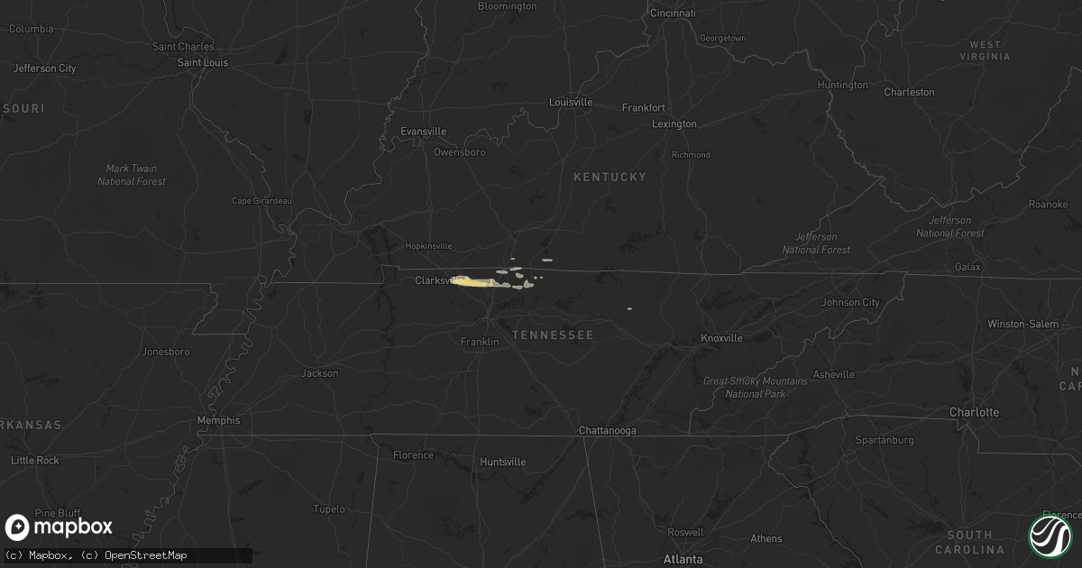 Hail map in Tennessee on February 18, 2014