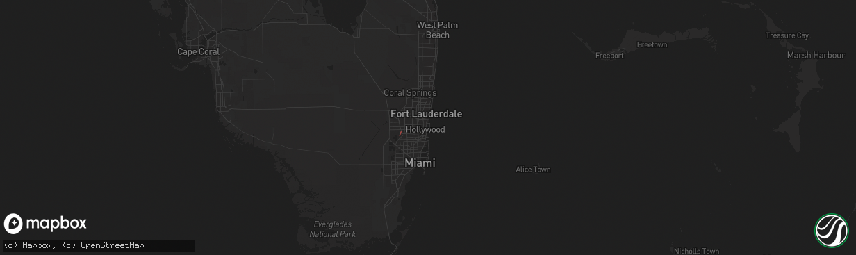 Hail map in Hollywood, FL on February 18, 2024