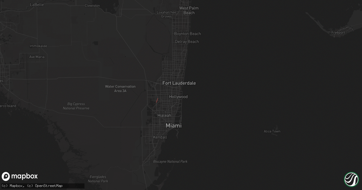 Hail map in Hollywood, FL on February 18, 2024