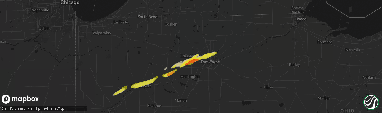 Hail map in Columbia City, IN on February 18, 2026