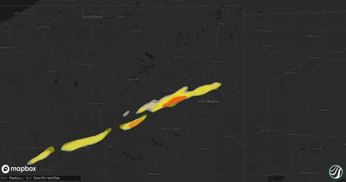 Hail map in Columbia City, IN on February 18, 2026
