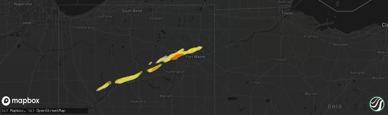Hail map in Fort Wayne, IN on February 18, 2026