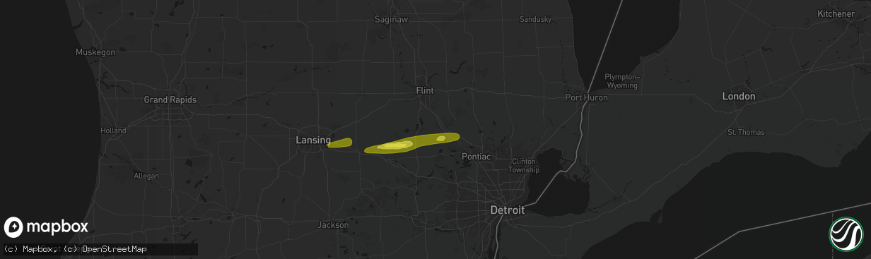 Hail map in Holly, MI on February 18, 2026