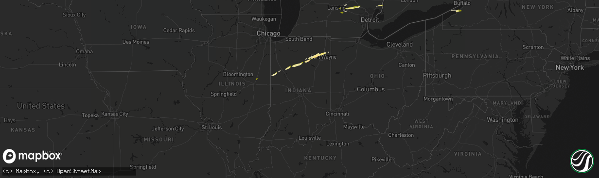 Hail map in Indiana on February 18, 2026