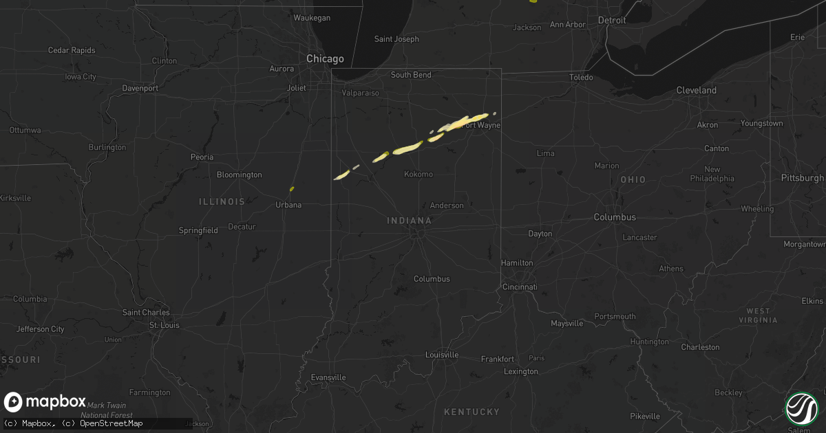 Hail map in Indiana on February 18, 2026