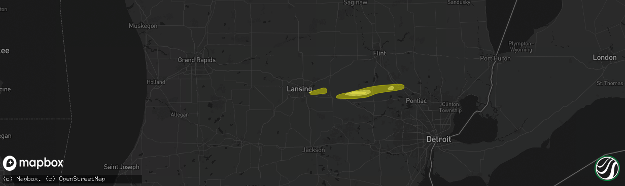 Hail map in Okemos, MI on February 18, 2026