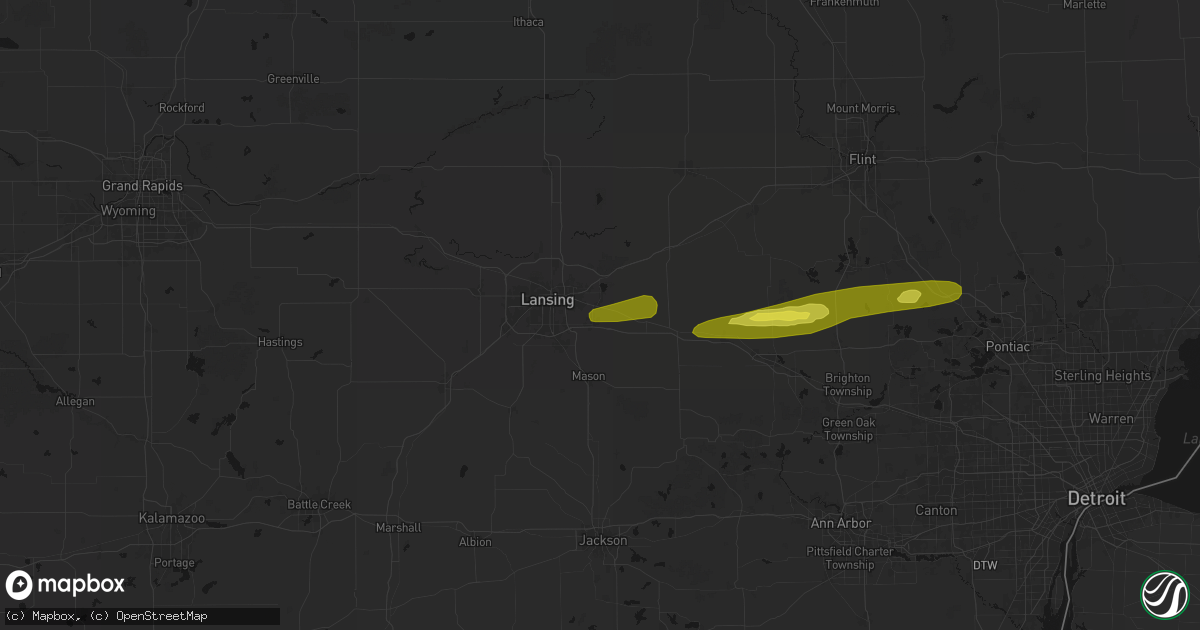 Hail map in Okemos, MI on February 18, 2026