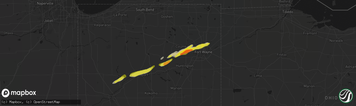 Hail map in South Whitley, IN on February 18, 2026