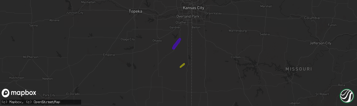 Hail map in Pleasanton, KS on February 19, 2013