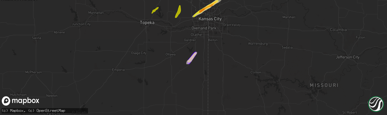 Hail map in Paola, KS on February 19, 2014
