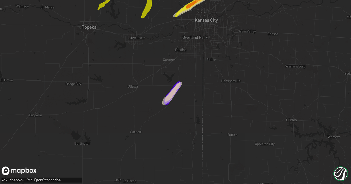 Hail map in Paola, KS on February 19, 2014