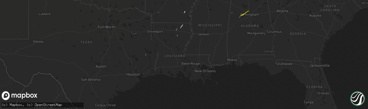 Hail map in Louisiana on February 19, 2019