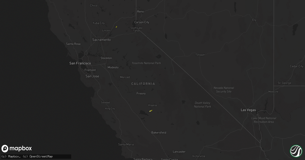 Hail map in California on February 19, 2024