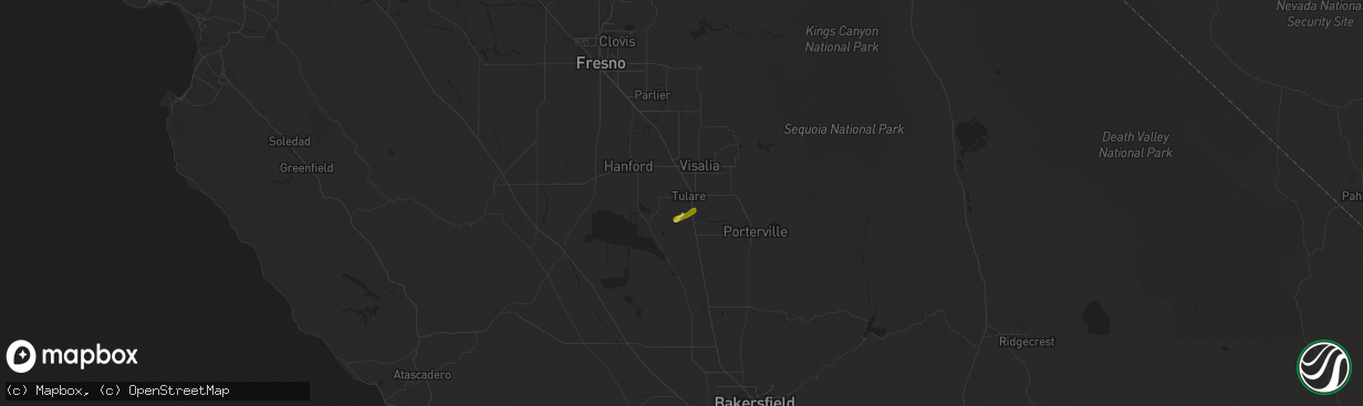 Hail map in Tulare, CA on February 19, 2024