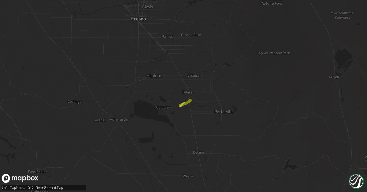 Hail map in Tulare, CA on February 19, 2024