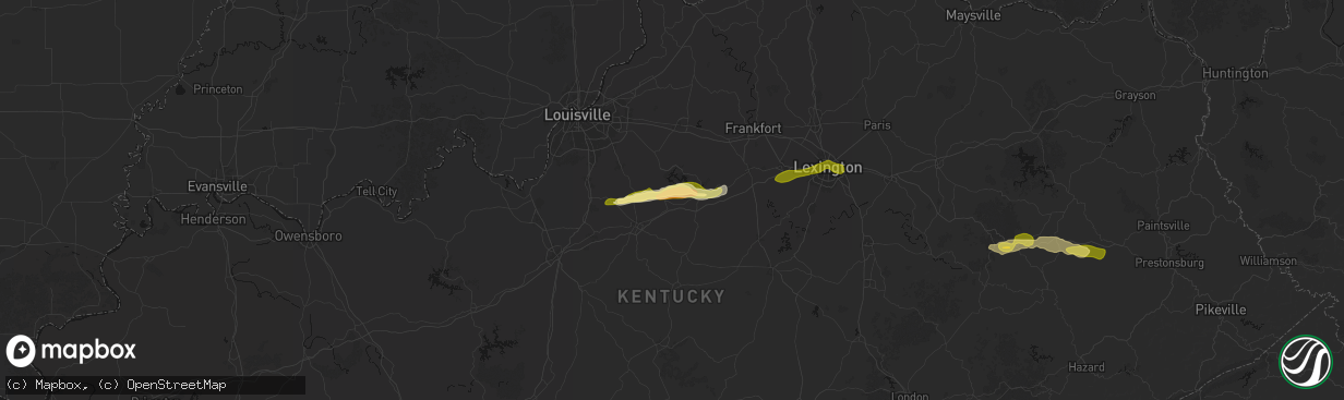 Hail map in Bloomfield, KY on February 19, 2026