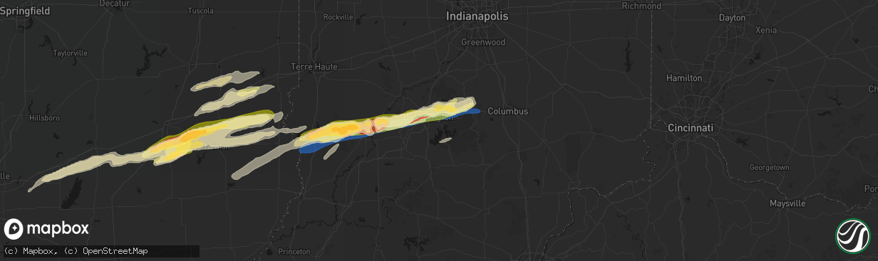 Hail map in Bloomington, IN on February 19, 2026