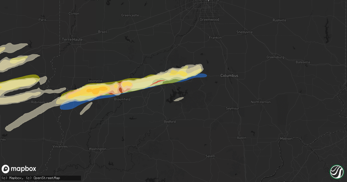 Hail map in Bloomington, IN on February 19, 2026