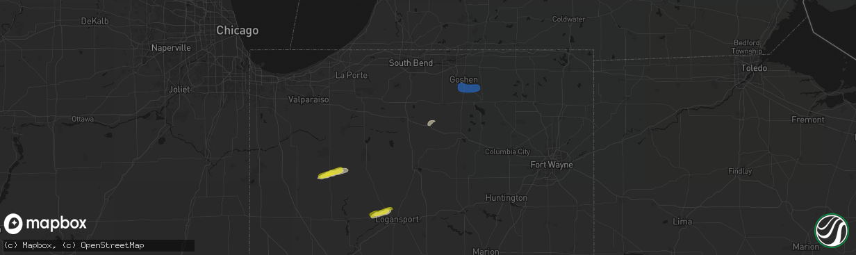 Hail map in Bourbon, IN on February 19, 2026