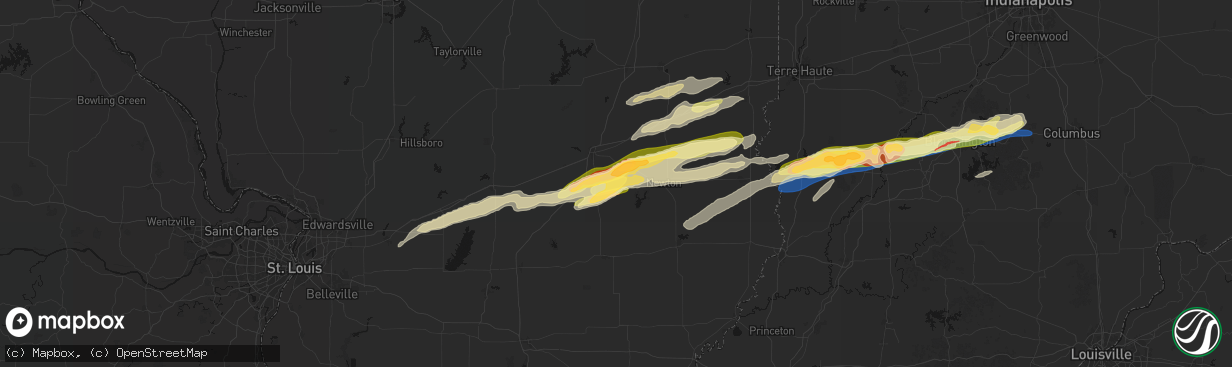 Hail map in Dieterich, IL on February 19, 2026