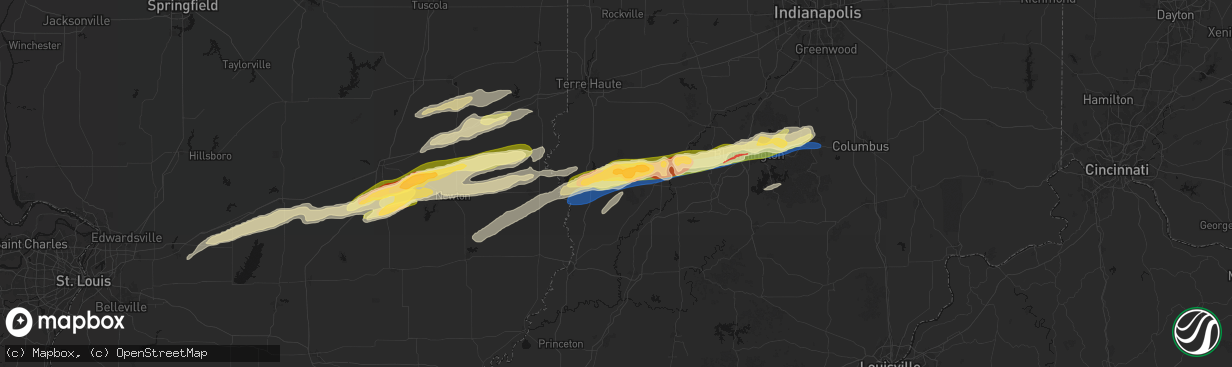 Hail map in Dugger, IN on February 19, 2026