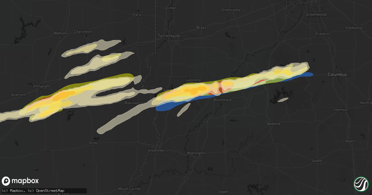 Hail map in Dugger, IN on February 19, 2026