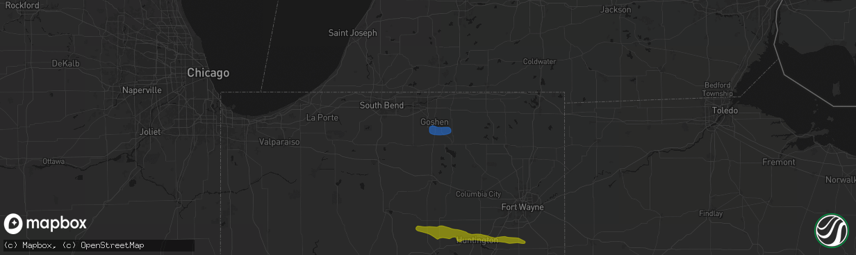 Hail map in Goshen, IN on February 19, 2026