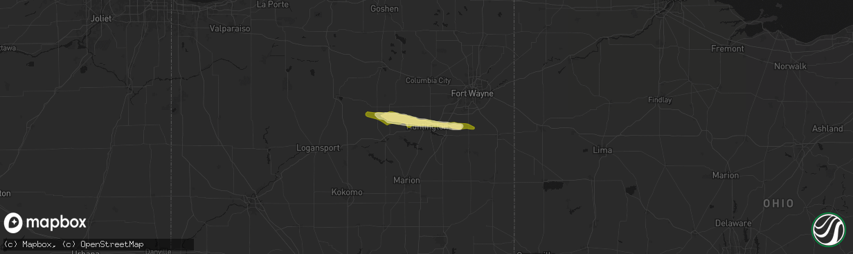 Hail map in Huntington, IN on February 19, 2026