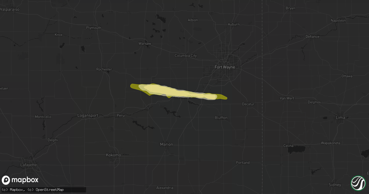Hail map in Huntington, IN on February 19, 2026