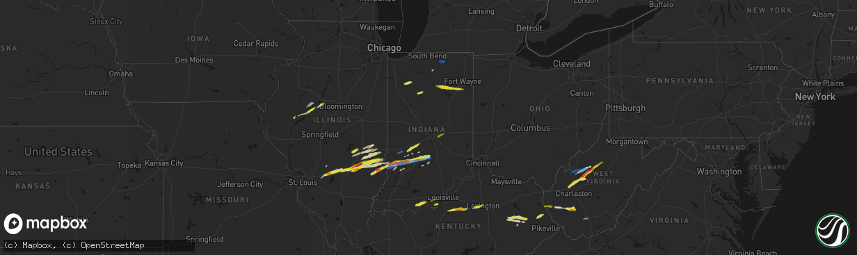 Hail map in Indiana on February 19, 2026