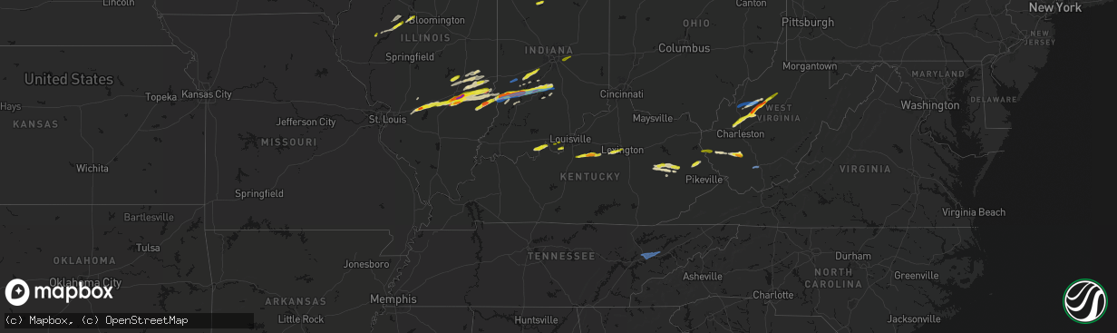 Hail map in Kentucky on February 19, 2026