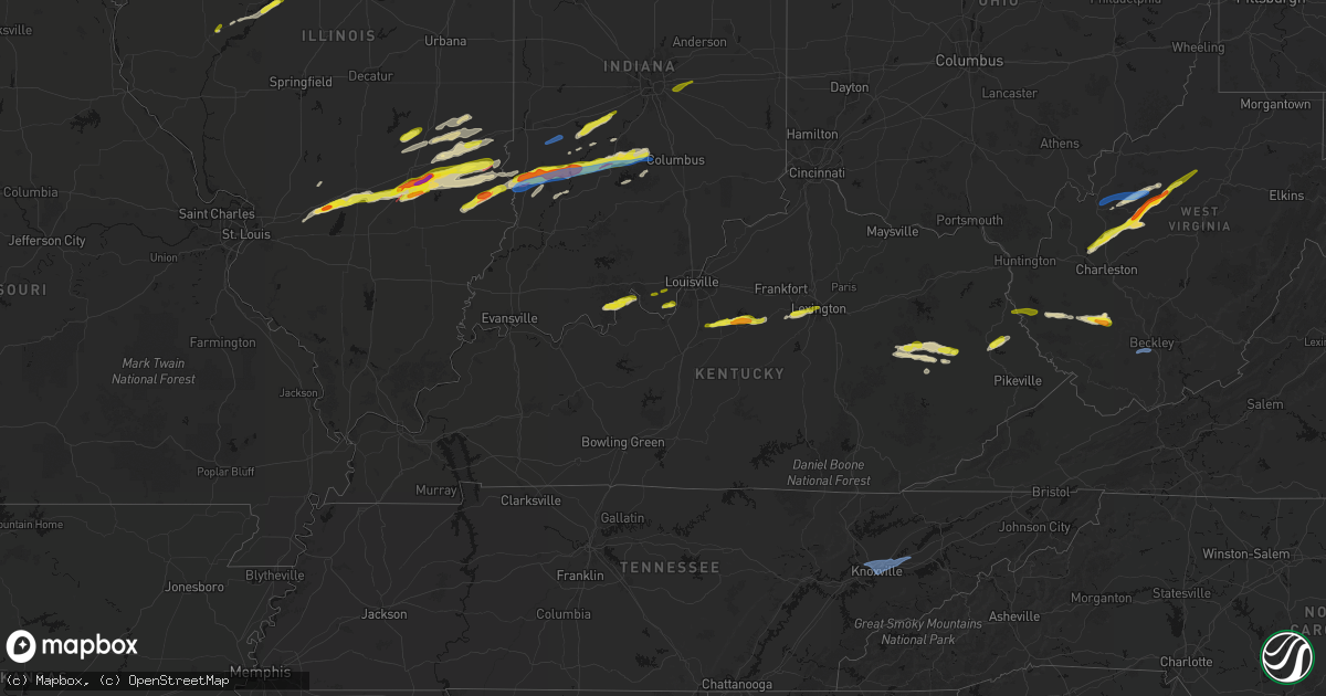 Hail map in Kentucky on February 19, 2026