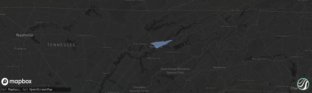 Hail map in Knoxville, TN on February 19, 2026