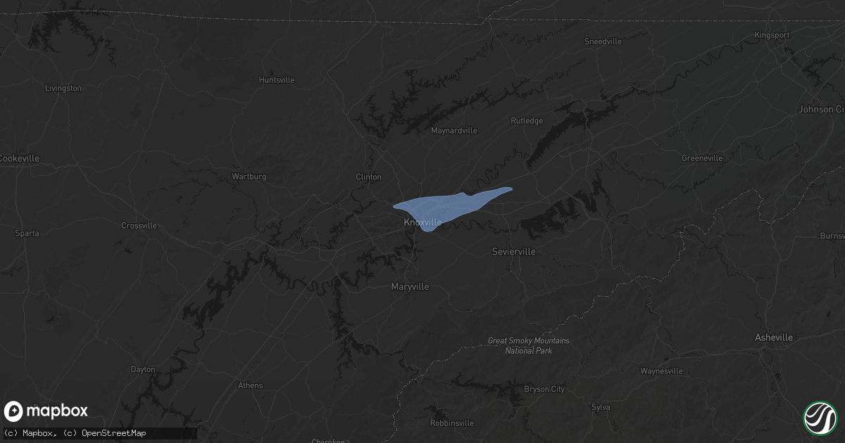 Hail map in Knoxville, TN on February 19, 2026