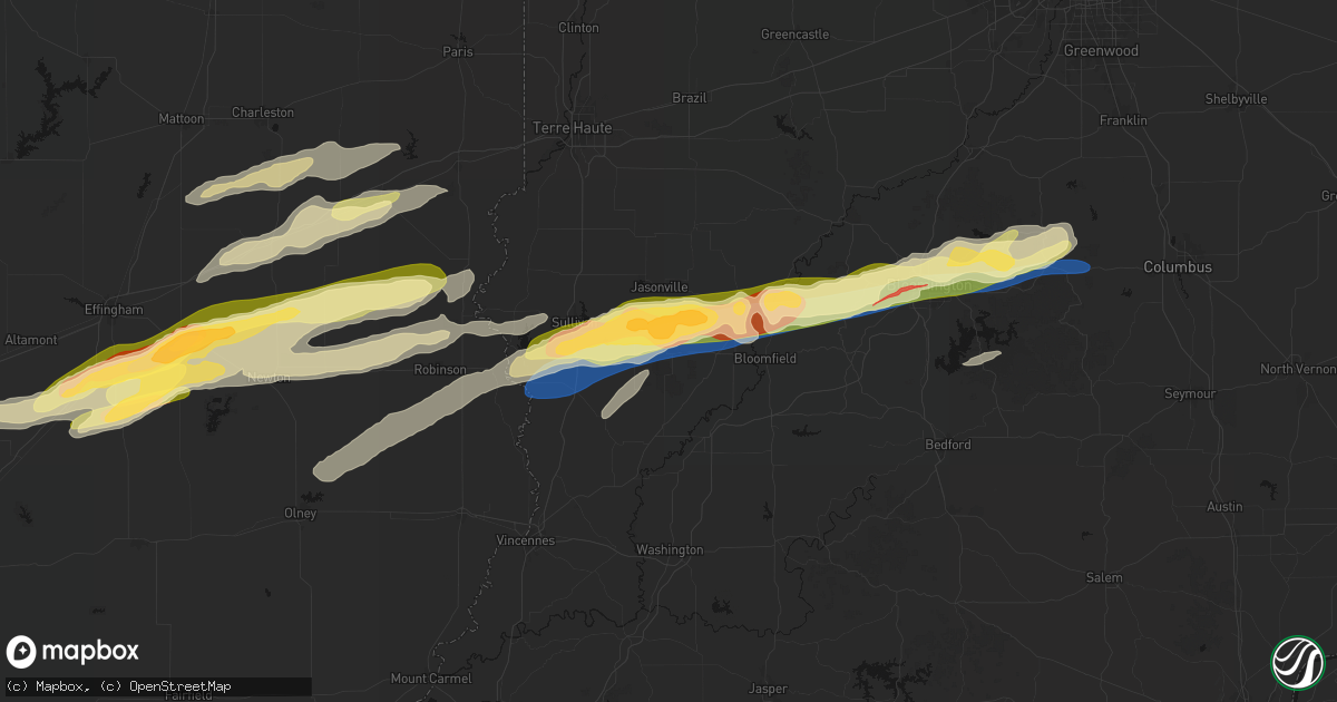 Hail map in Linton, IN on February 19, 2026