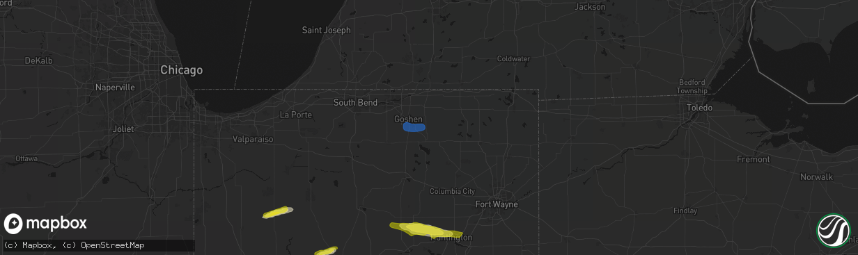 Hail map in Millersburg, IN on February 19, 2026