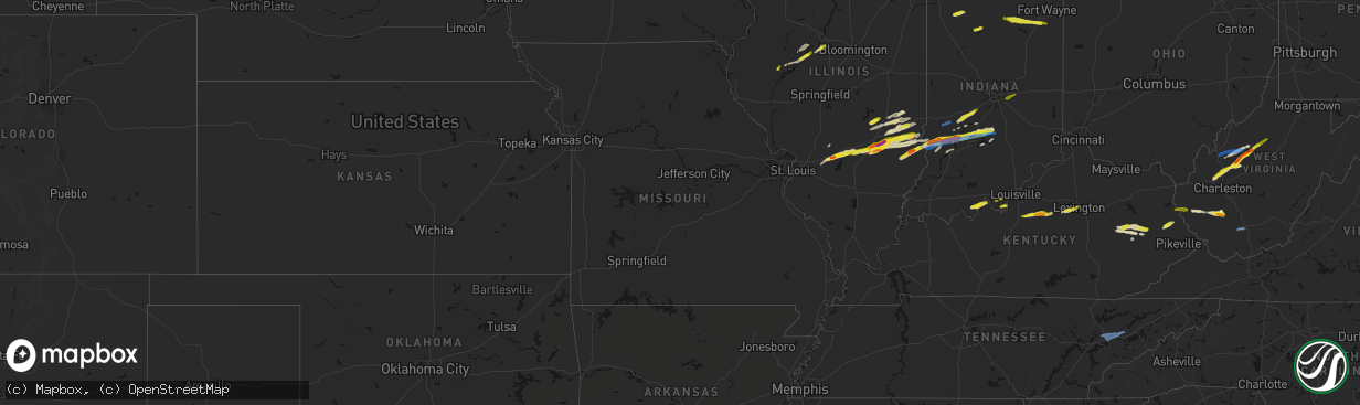 Hail map in Missouri on February 19, 2026