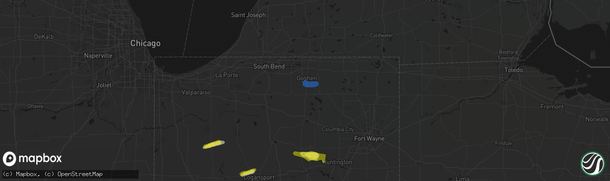 Hail map in New Paris, IN on February 19, 2026