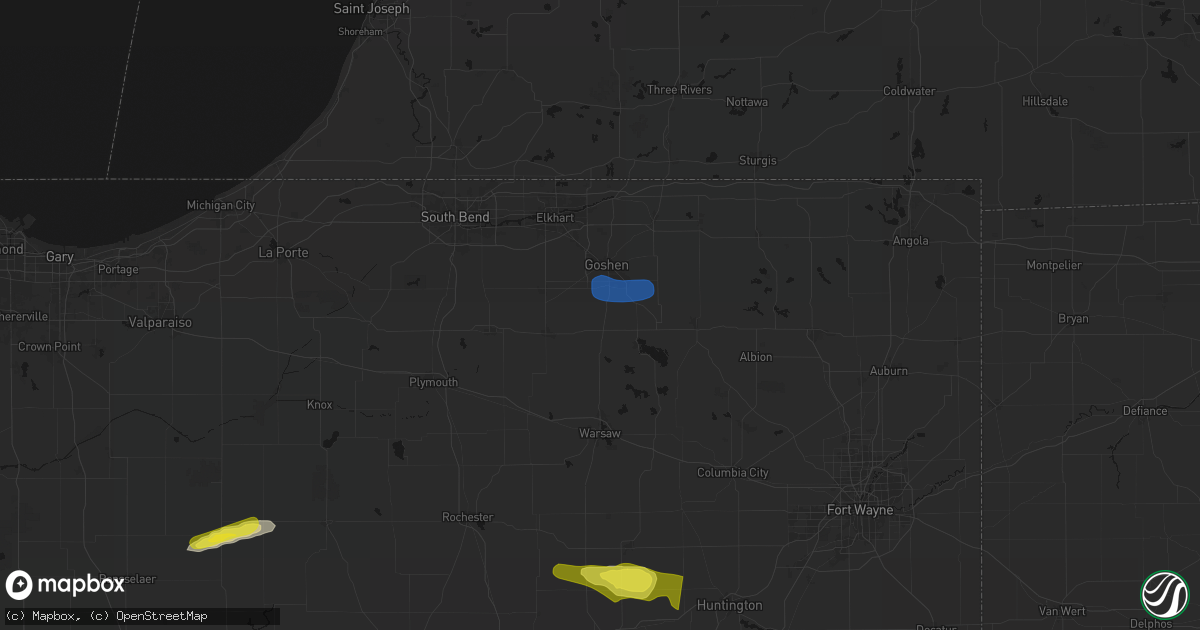Hail map in New Paris, IN on February 19, 2026