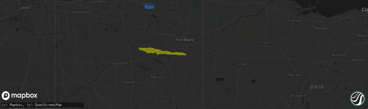 Hail map in Ossian, IN on February 19, 2026