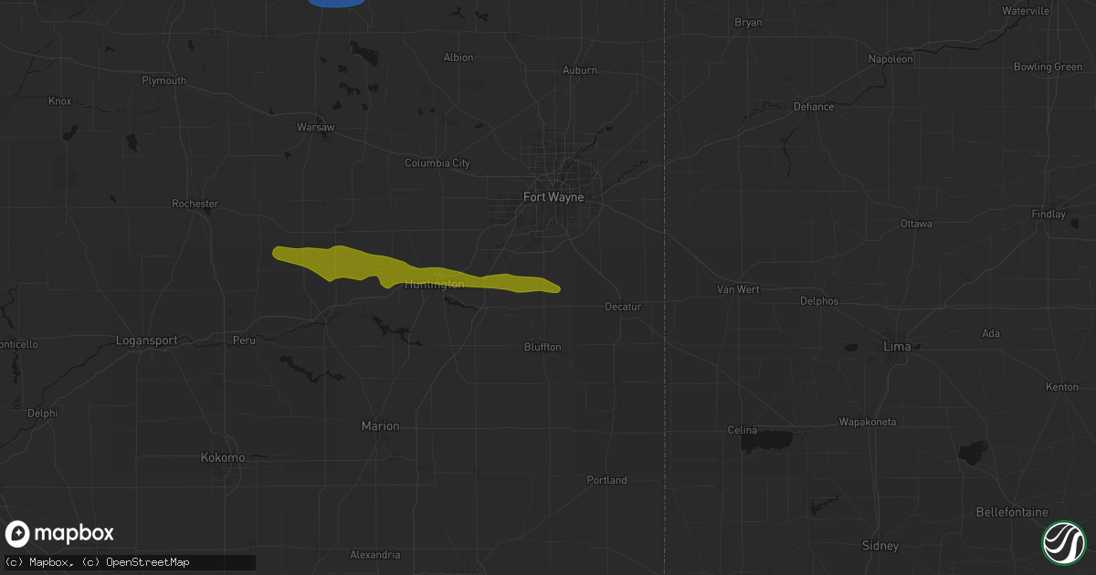 Hail map in Ossian, IN on February 19, 2026