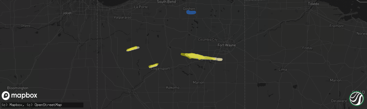 Hail map in Roann, IN on February 19, 2026