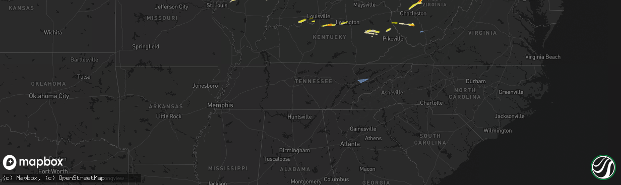 Hail map in Tennessee on February 19, 2026